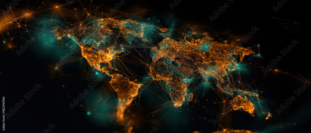 Obraz premium Bright world with vibrant connections, created AI