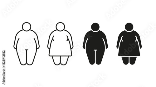 Obese body of man and woman obese fat line and black icon. Fat figure and big size. Risk diabetes people. Vector illustration