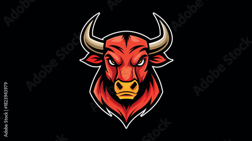 Fierce bull head with red mane and glowing eyes