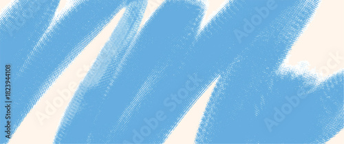 Light blue diagonal brush strokes with textured halftone effect on soft white background. Abstract modern template. Rough hand drawn pattern for design or banner