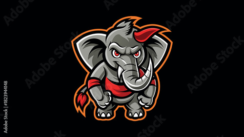 Fierce cartoon elephant mascot with red accents