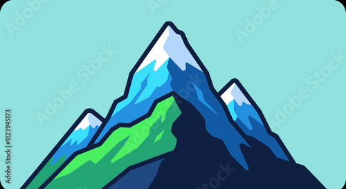 Stylized Mountain Peaks with Snow and Greenery in a Cartoon Style.
