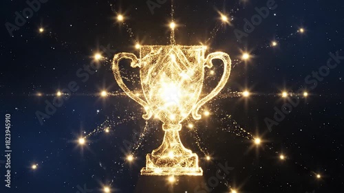 Glowing trophy award animation against dark background