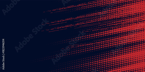 Red halftone dots blue color pattern gradient grunge texture background. Dot pop art comic sport style vector illustration. Eps10