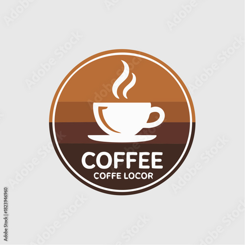 Circular coffee shop logo featuring a white cup with steam on a brown striped background, with 'COFFEE COFFE LOCOR' text.