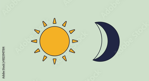 Sun and moon illustration representing day and night cycle in the sky.