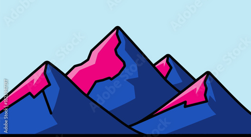 Stylized Mountain Range with Vibrant Pink and Blue Hues.