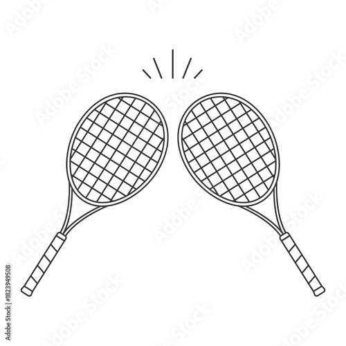 Two tennis rackets with action lines, ideal for tennis tournament logo, championship icons, sports branding.Thin line and silhouette Racket icon.Vector illustration isolated on white background.EPS 10