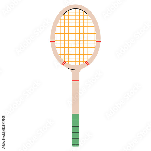 Hand-drawn retro tennis racket.Ideal for sports graphics, creative projects and designs.Wooden vintage racket icon.Vector illustration isolated on white background.EPS 10