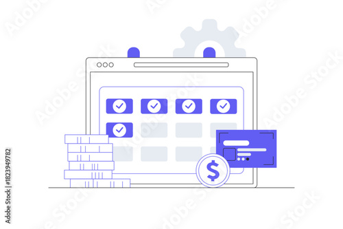 Monthly subscription payment. Calendar with a monthly payment date. Flat Cartoon Vector Illustration, icon Stylish abstract design landing page web