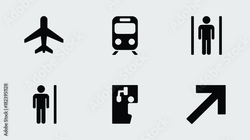 Various transportation and directional icons displayed in a simple and clean arrangement style design