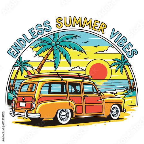 Minimalist Surfer at Tropical Sunset Beach