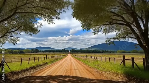 Scenic dirt road leading to mountains under a cloudy sky.