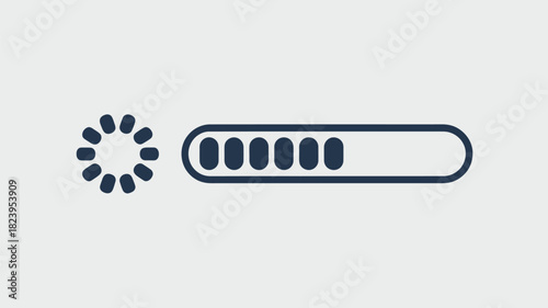 A loading symbol with a circular indicator and a rectangular progress bar on a light background