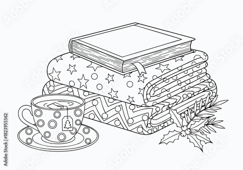 Cozy Comfort Still Life Illustration Coloring Pages for Relaxation and Creative Expression