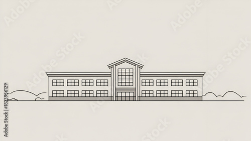 Illustration of a school building simple line art vector design isolated on white background