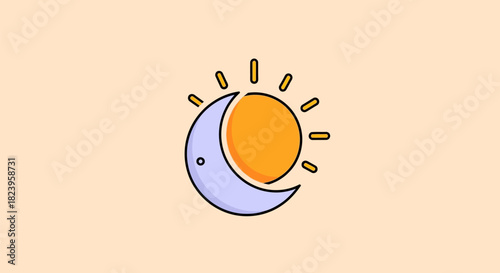 Stylized Sun and Moon Illustration with Overlapping Design 1.