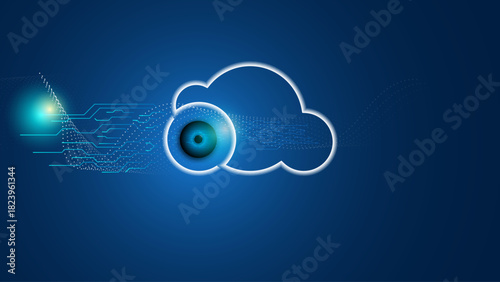 Cloud security eye digital data protection futuristic computing system network blue background