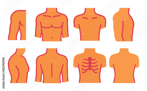 Stylized neon outlines of human body parts on glowing background