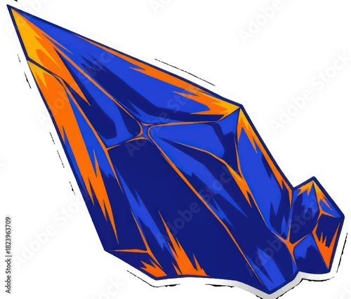 Vibrant Blue and Orange Crystal Gemstone Illustration.