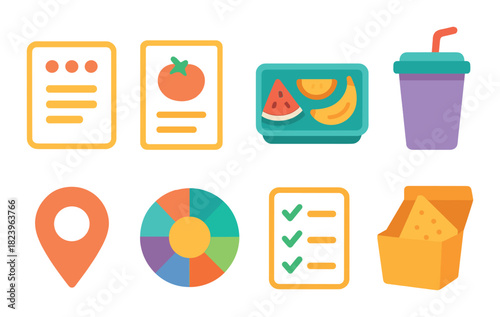 Colorful icons of food, drink, and activities emitting a glowing neon effect