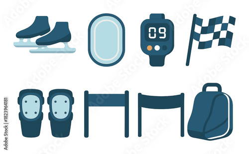 Roller skating gear and accessories: skates, stopwatch, pads, helmet, bag