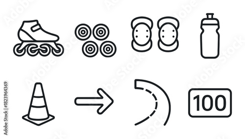 Roller skating equipment and icons including inline skates and safety gear