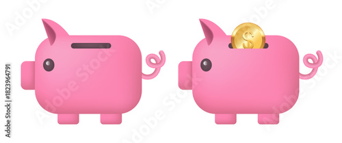 Piggy bank. Vector 3d illustration isolated on white background.