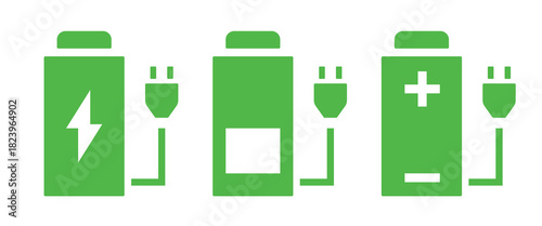 Rechargeable battery icon set. Vector flat clipart isolated on white background.