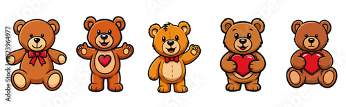 Valentine's Day teddy bear set presents cute plush animals with symbolic heart details. Valentine's Day teddy bear assortment, each with unique details like bows or heart emblems,