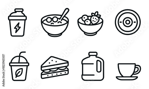 Variety of black iconography: drinks, meals, and snacks