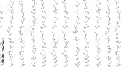 Minimalist and elegant seamless pattern with vertical climbing vines and leaves in a delicate hand-drawn line art style.