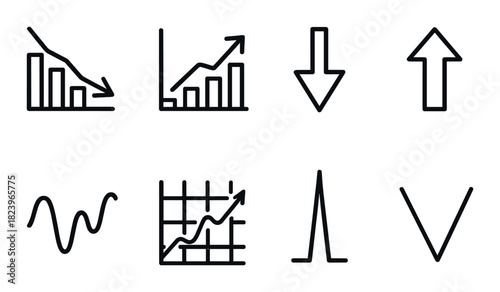 Black background with minimalist graph and arrow icons in various directions