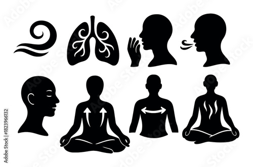 Breathing techniques and meditation illustrated: yoga, mindfulness, relaxation, deep breathing, health