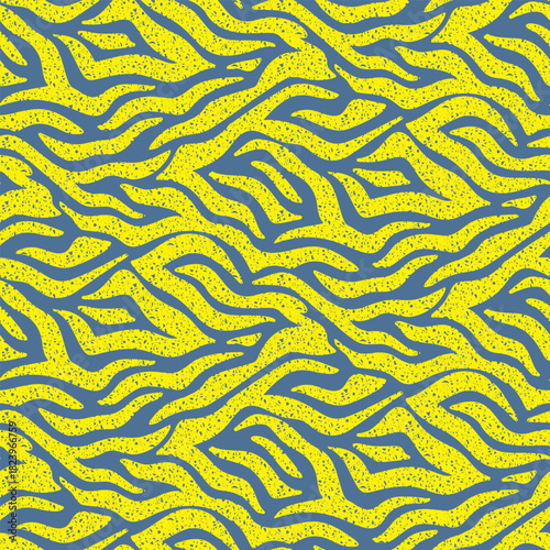 Abstract seamless pattern with textured stripes in African tribal motif. Graphic design, art textile print with hand drawn zebra stripes, animal skin texture. Vector illustration in two colors.