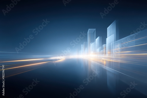Abstract style futuristic city architecture and road skyline