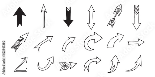 Set of hand drawn arrow icons isolated