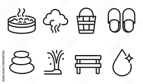 Minimalist spa and wellness icons on dark background