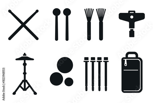 Silhouette of percussion instruments on dark background