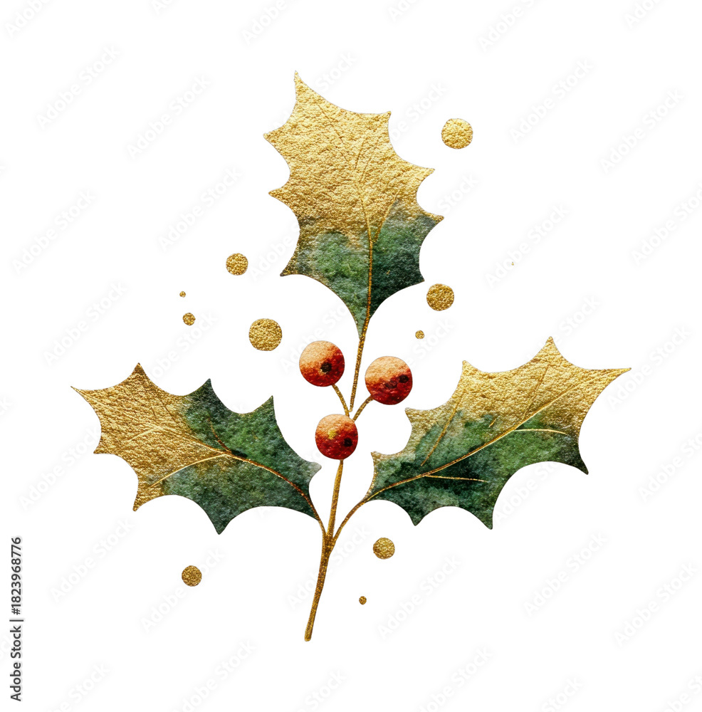 Fototapeta premium PNG Elegant festive holly leaf illustration.