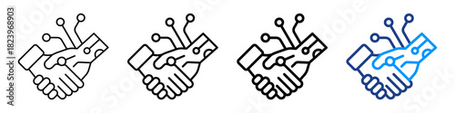 Human Robot Collaboration Icon Different Style Outline Collection Set.