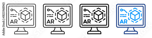 Augmented Reality Icon Different Style Outline Collection Set.