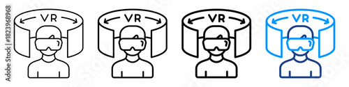 Virtual Reality Icon Different Style Outline Collection Set.