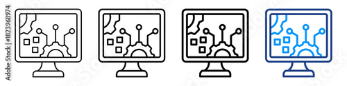 Digital Transformation Icon Different Style Outline Collection Set.