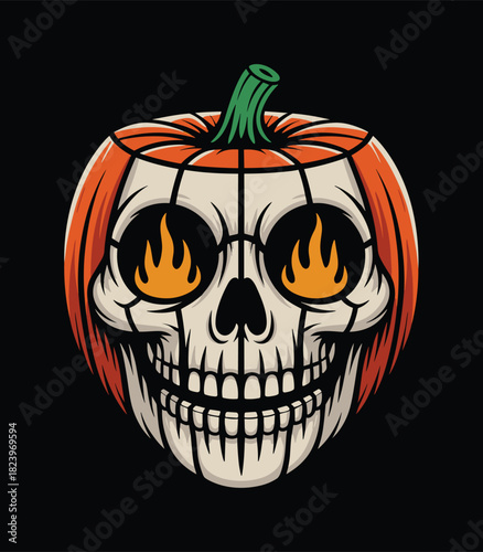 Halloween pumpkin skull vector graphic design spooky october illustration festive season artwork t-shirt design
