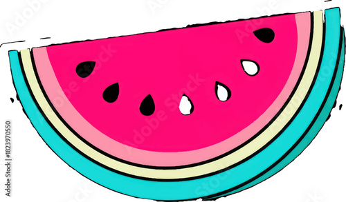 Vibrant Slice of Watermelon with Seeds and Colorful Rind.
