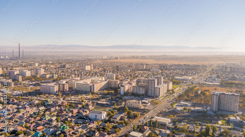 Obraz premium Bishkek, aerial, Kyrgyz, drone photo, Kyrgyzstan, Бишкек, Кыргызстан, Киргизия, Central Asia, Chuy Valley, city, cityscape, urban, Soviet, post Soviet, Kyrgyz Republic, Kyrgyz people, people, urban la