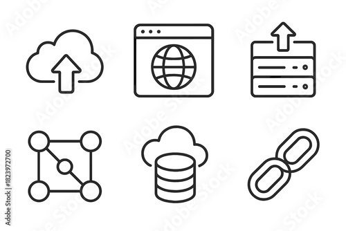 Cloud computing and online data transfer icon set