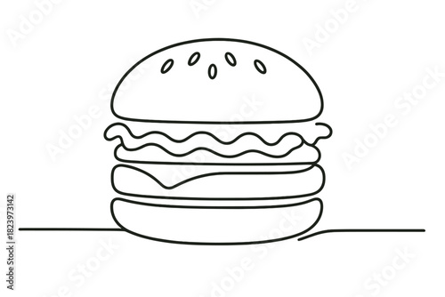 Simple outline illustration of a classic hamburger with lettuce and cheese