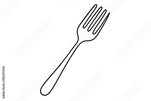 Simple black line drawing of a fork on white background